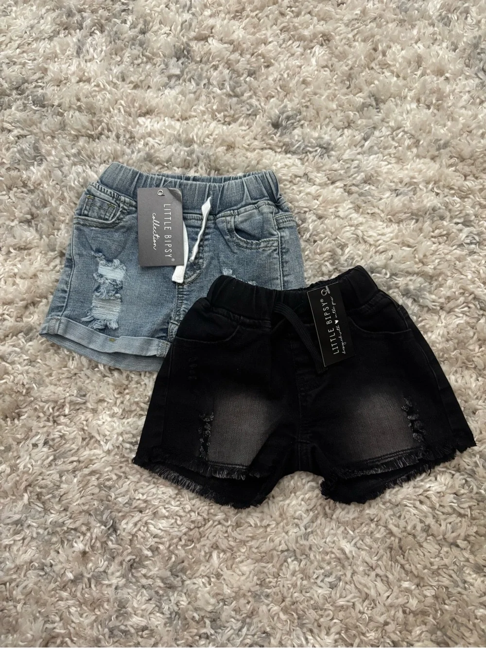NWT Little Bipsy Two-Pack Distressed Denim Shorts in Light Blue & Black
